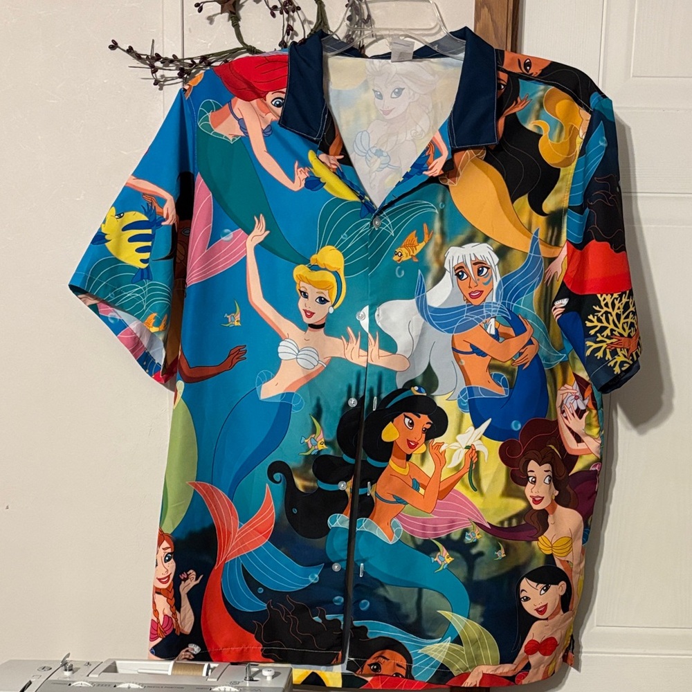 Colorful Women's Button Down Shirt with Cartoon Print very colorful Disney print